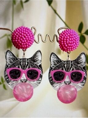 NWT Pink Cat Bubblegum Dangle Earrings